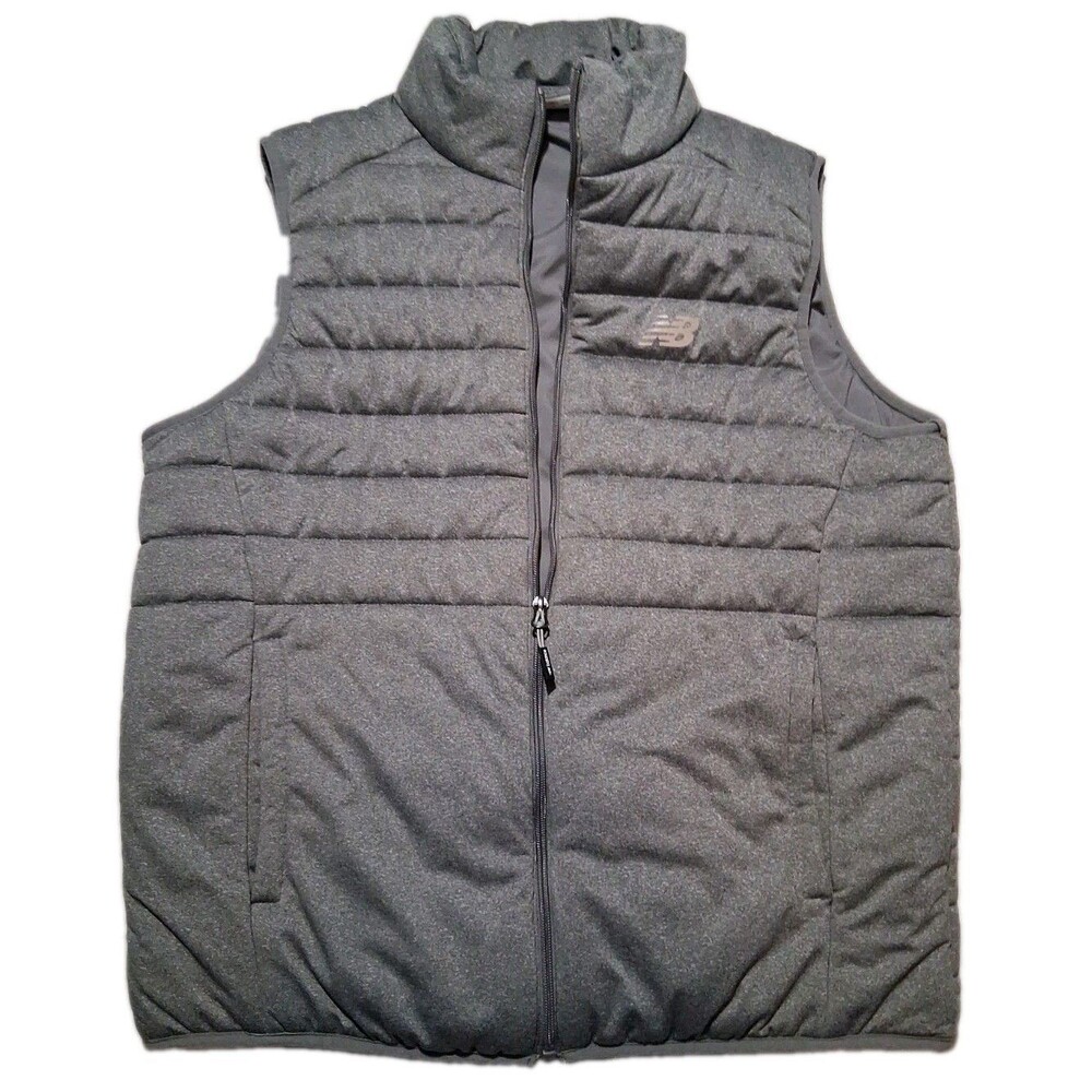 New Balance Women Medium Puffer Vest Grey Sleeveless Full Zip Quilted Jacket
